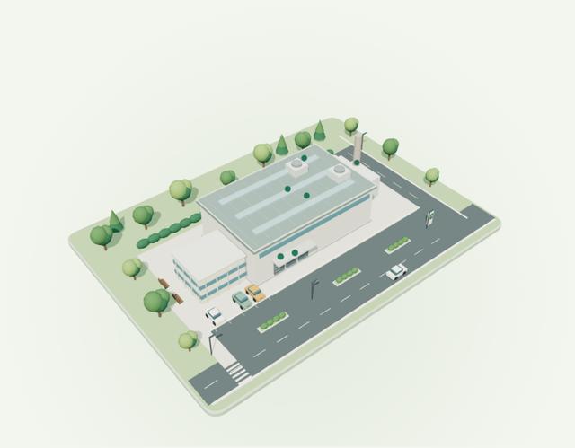 Vue de la maquette industrielle ; les six postes sont accessibles ci-dessous.